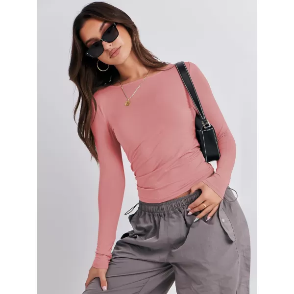 imageANRABESS Women Long Sleeve Slim Fit Crop Top Going Out Tight TShirt Trendy Tees StreetwearDark Pink
