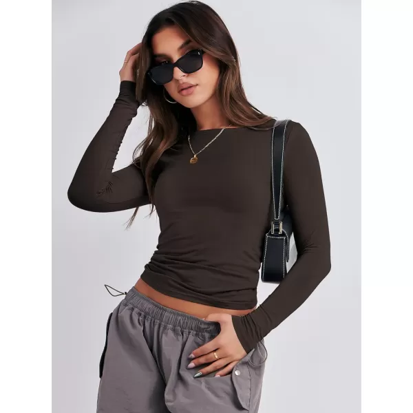 imageANRABESS Women Long Sleeve Slim Fit Crop Top Going Out Tight TShirt Trendy Tees StreetwearDeep Brown