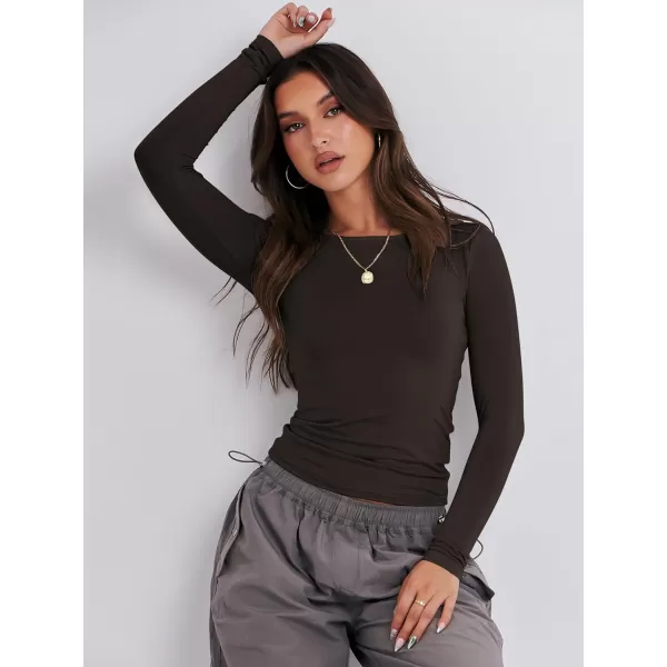 imageANRABESS Women Long Sleeve Slim Fit Crop Top Going Out Tight TShirt Trendy Tees StreetwearDeep Brown