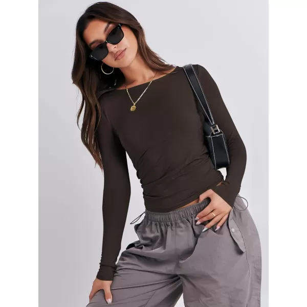 imageANRABESS Women Long Sleeve Slim Fit Crop Top Going Out Tight TShirt Trendy Tees StreetwearDeep Brown