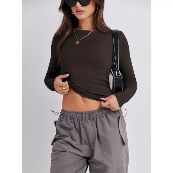 imageANRABESS Women Long Sleeve Slim Fit Crop Top Going Out Tight TShirt Trendy Tees StreetwearDeep Brown