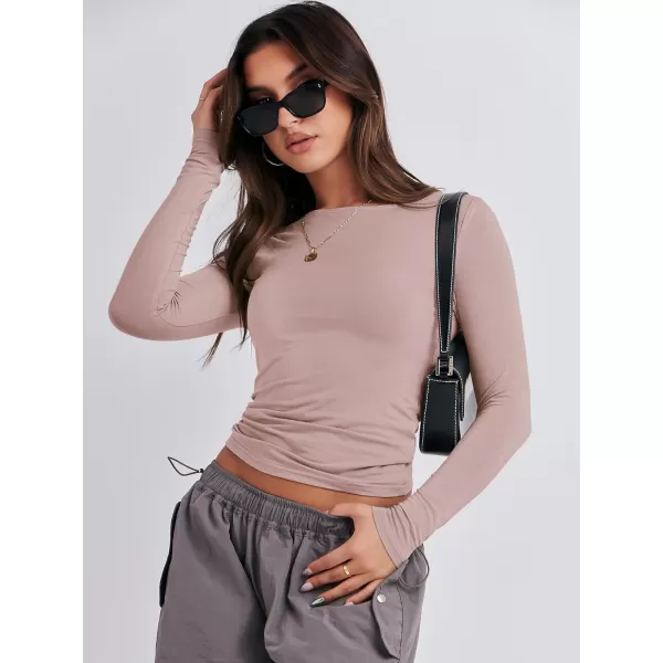 imageANRABESS Women Long Sleeve Slim Fit Crop Top Going Out Tight TShirt Trendy Tees StreetwearGrey Pink