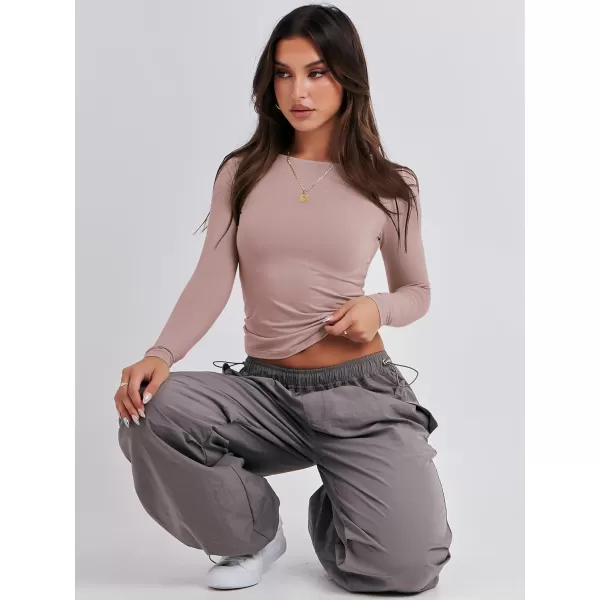 imageANRABESS Women Long Sleeve Slim Fit Crop Top Going Out Tight TShirt Trendy Tees StreetwearGrey Pink