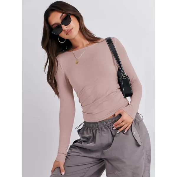 imageANRABESS Women Long Sleeve Slim Fit Crop Top Going Out Tight TShirt Trendy Tees StreetwearGrey Pink