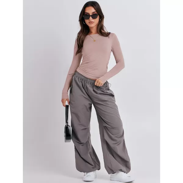 imageANRABESS Women Long Sleeve Slim Fit Crop Top Going Out Tight TShirt Trendy Tees StreetwearGrey Pink