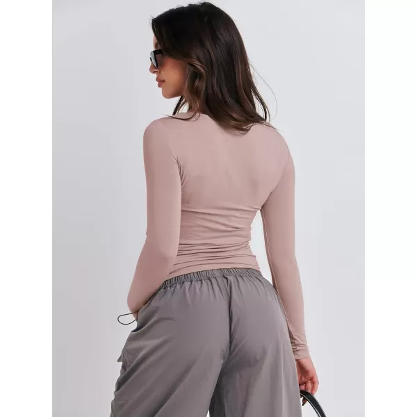 imageANRABESS Women Long Sleeve Slim Fit Crop Top Going Out Tight TShirt Trendy Tees StreetwearGrey Pink