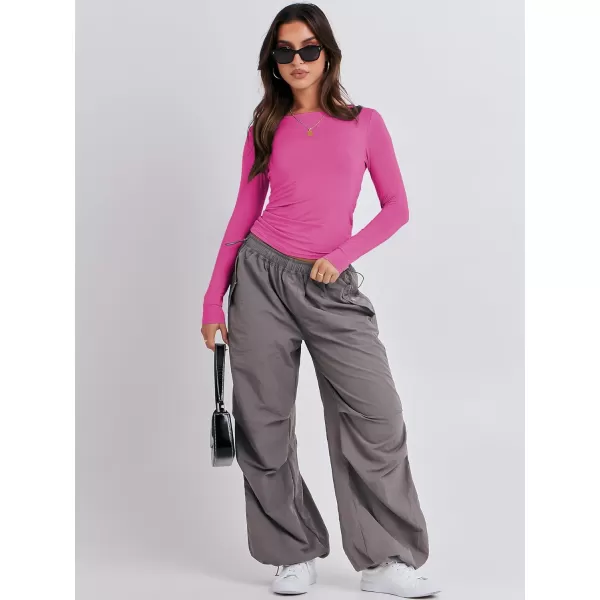 imageANRABESS Women Long Sleeve Slim Fit Crop Top Going Out Tight TShirt Trendy Tees StreetwearHot Pink