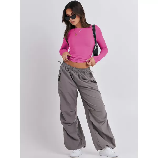 imageANRABESS Women Long Sleeve Slim Fit Crop Top Going Out Tight TShirt Trendy Tees StreetwearHot Pink