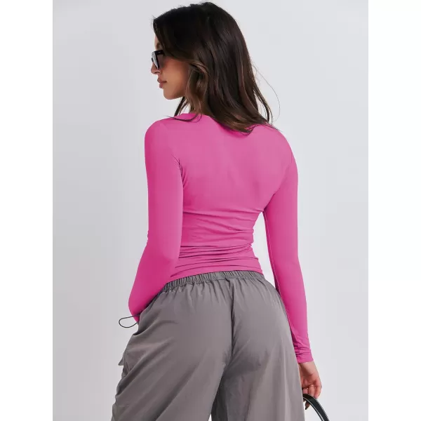 imageANRABESS Women Long Sleeve Slim Fit Crop Top Going Out Tight TShirt Trendy Tees StreetwearHot Pink