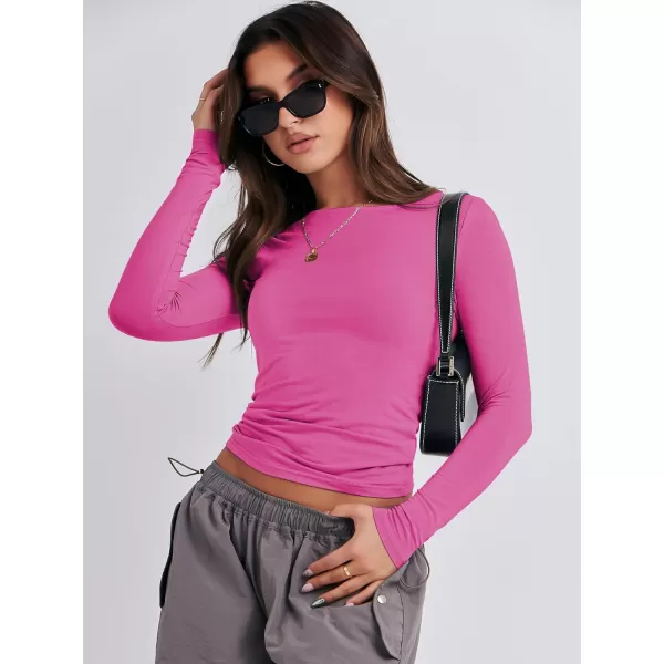 imageANRABESS Women Long Sleeve Slim Fit Crop Top Going Out Tight TShirt Trendy Tees StreetwearHot Pink