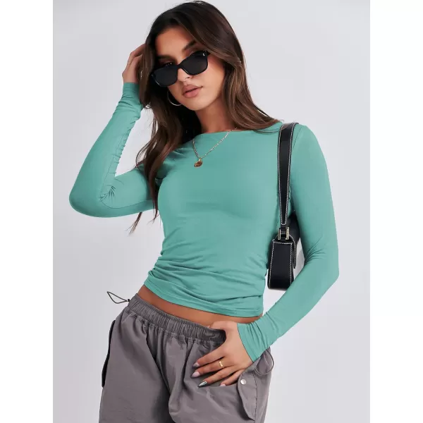 imageANRABESS Women Long Sleeve Slim Fit Crop Top Going Out Tight TShirt Trendy Tees StreetwearLight Green
