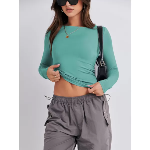 imageANRABESS Women Long Sleeve Slim Fit Crop Top Going Out Tight TShirt Trendy Tees StreetwearLight Green