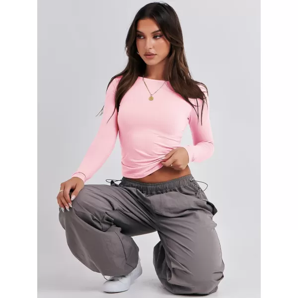 imageANRABESS Women Long Sleeve Slim Fit Crop Top Going Out Tight TShirt Trendy Tees StreetwearLight Pink