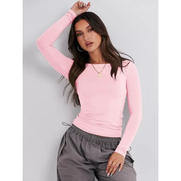 imageANRABESS Women Long Sleeve Slim Fit Crop Top Going Out Tight TShirt Trendy Tees StreetwearLight Pink