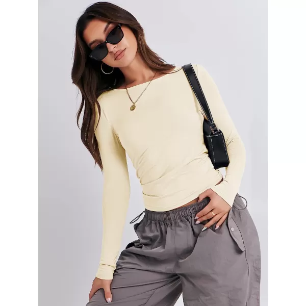 imageANRABESS Women Long Sleeve Slim Fit Crop Top Going Out Tight Y2K TShirt Trendy Tees StreetwearApricot