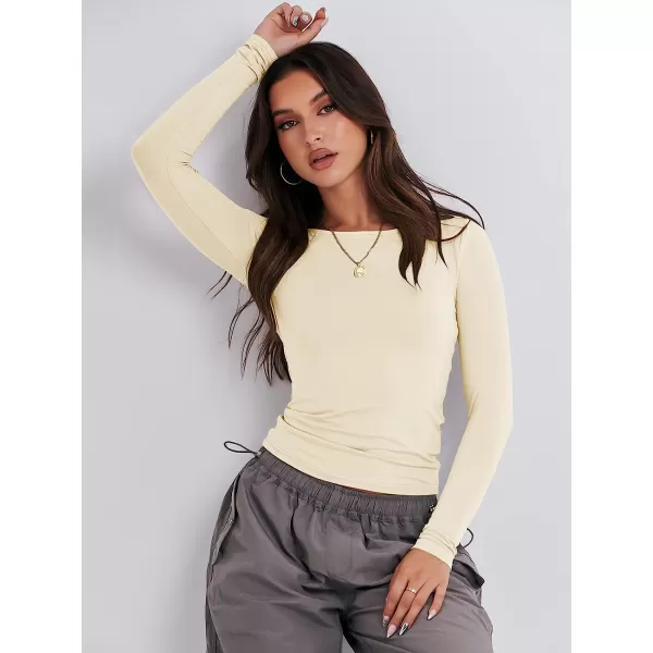 imageANRABESS Women Long Sleeve Slim Fit Crop Top Going Out Tight Y2K TShirt Trendy Tees StreetwearApricot