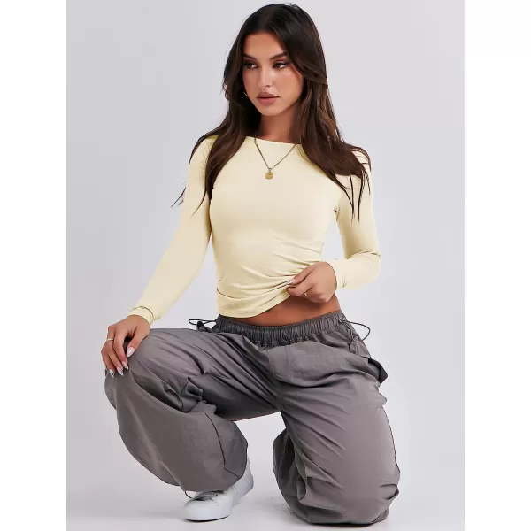 imageANRABESS Women Long Sleeve Slim Fit Crop Top Going Out Tight Y2K TShirt Trendy Tees StreetwearApricot