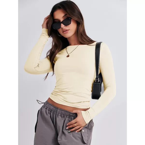 imageANRABESS Women Long Sleeve Slim Fit Crop Top Going Out Tight Y2K TShirt Trendy Tees StreetwearApricot