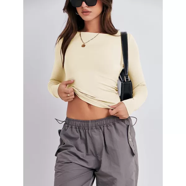 imageANRABESS Women Long Sleeve Slim Fit Crop Top Going Out Tight Y2K TShirt Trendy Tees StreetwearApricot