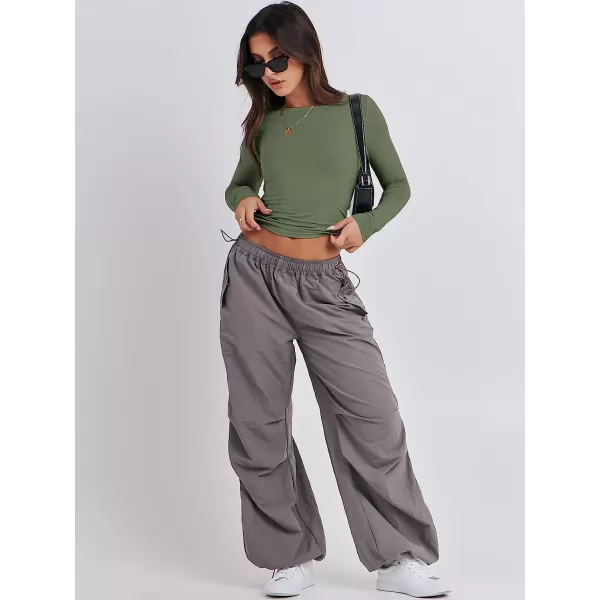 imageANRABESS Women Long Sleeve Slim Fit Crop Top Going Out Tight Y2K TShirt Trendy Tees StreetwearArmy Green
