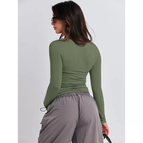 imageANRABESS Women Long Sleeve Slim Fit Crop Top Going Out Tight Y2K TShirt Trendy Tees StreetwearArmy Green