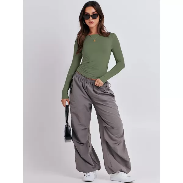imageANRABESS Women Long Sleeve Slim Fit Crop Top Going Out Tight Y2K TShirt Trendy Tees StreetwearArmy Green