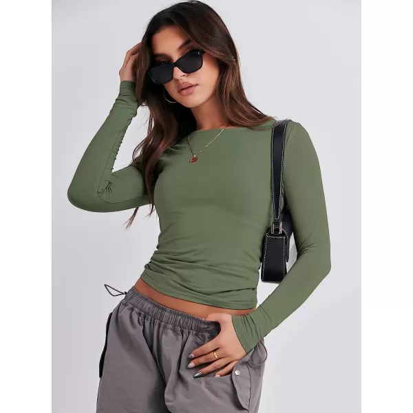 imageANRABESS Women Long Sleeve Slim Fit Crop Top Going Out Tight Y2K TShirt Trendy Tees StreetwearArmy Green