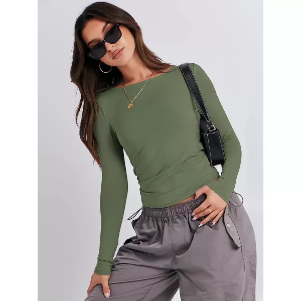 imageANRABESS Women Long Sleeve Slim Fit Crop Top Going Out Tight Y2K TShirt Trendy Tees StreetwearArmy Green