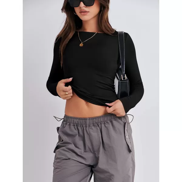 imageANRABESS Women Long Sleeve Slim Fit Crop Top Going Out Tight Y2K TShirt Trendy Tees StreetwearBlack