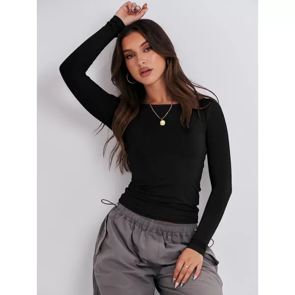 imageANRABESS Women Long Sleeve Slim Fit Crop Top Going Out Tight Y2K TShirt Trendy Tees StreetwearBlack