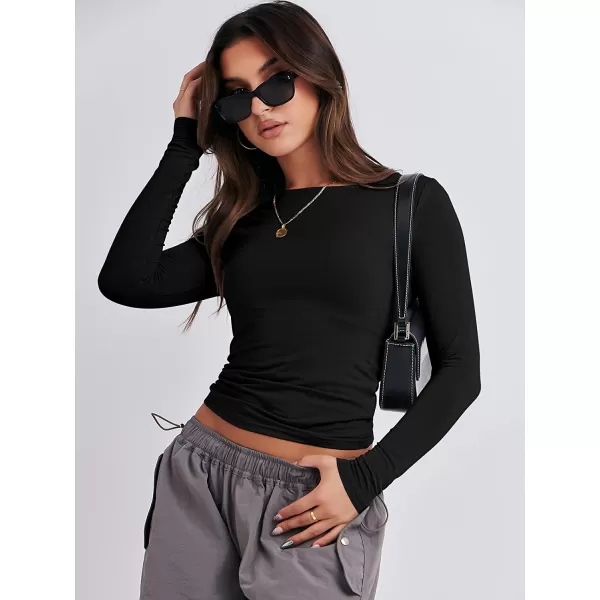 imageANRABESS Women Long Sleeve Slim Fit Crop Top Going Out Tight Y2K TShirt Trendy Tees StreetwearBlack
