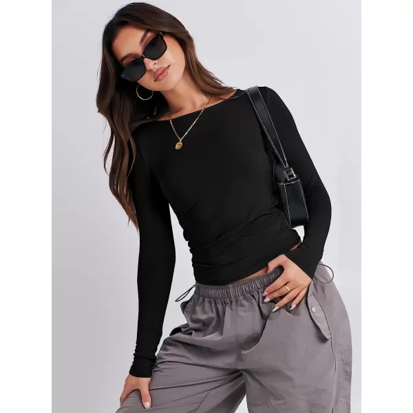 imageANRABESS Women Long Sleeve Slim Fit Crop Top Going Out Tight Y2K TShirt Trendy Tees StreetwearBlack