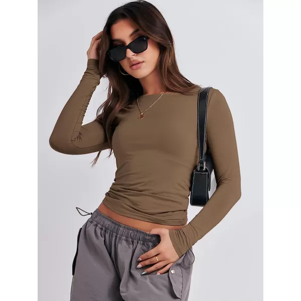 imageANRABESS Women Long Sleeve Slim Fit Crop Top Going Out Tight Y2K TShirt Trendy Tees StreetwearBrown