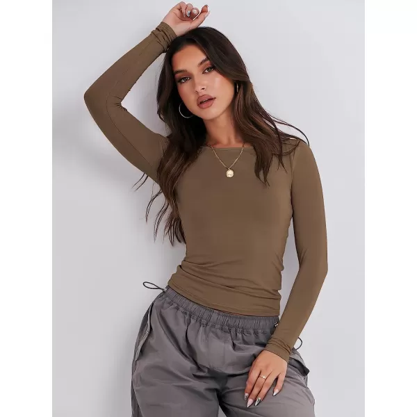 imageANRABESS Women Long Sleeve Slim Fit Crop Top Going Out Tight Y2K TShirt Trendy Tees StreetwearBrown