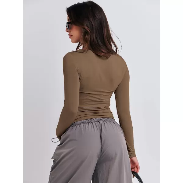 imageANRABESS Women Long Sleeve Slim Fit Crop Top Going Out Tight Y2K TShirt Trendy Tees StreetwearBrown