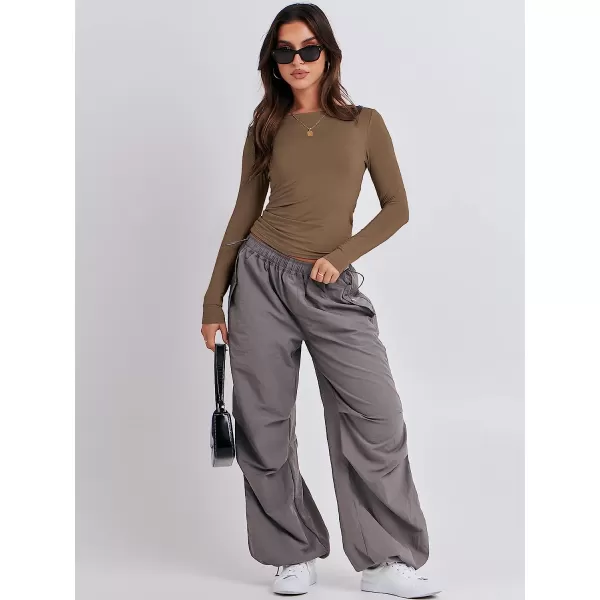 imageANRABESS Women Long Sleeve Slim Fit Crop Top Going Out Tight Y2K TShirt Trendy Tees StreetwearBrown