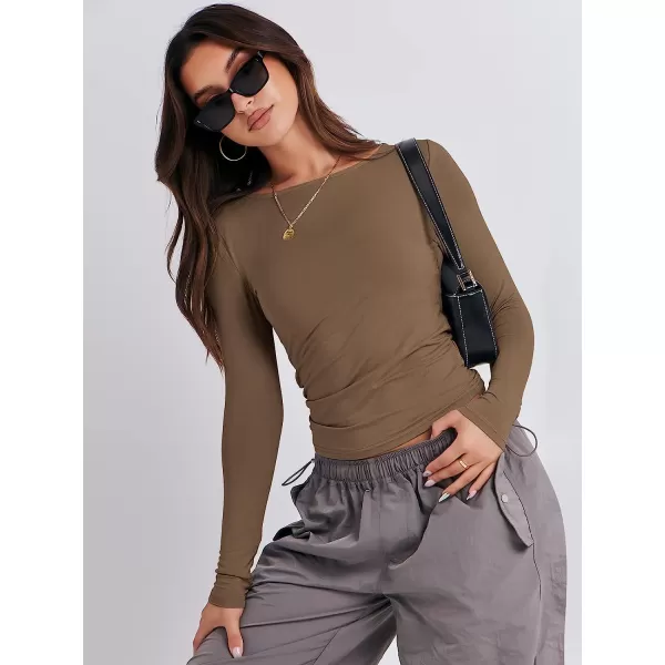 imageANRABESS Women Long Sleeve Slim Fit Crop Top Going Out Tight Y2K TShirt Trendy Tees StreetwearBrown
