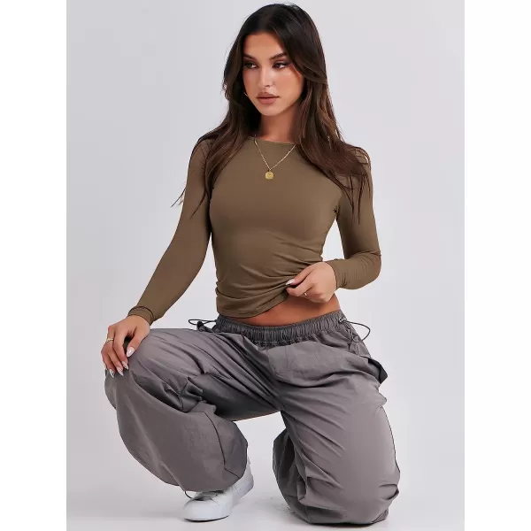 imageANRABESS Women Long Sleeve Slim Fit Crop Top Going Out Tight Y2K TShirt Trendy Tees StreetwearBrown