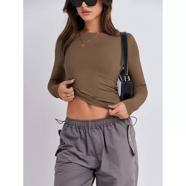 imageANRABESS Women Long Sleeve Slim Fit Crop Top Going Out Tight Y2K TShirt Trendy Tees StreetwearBrown