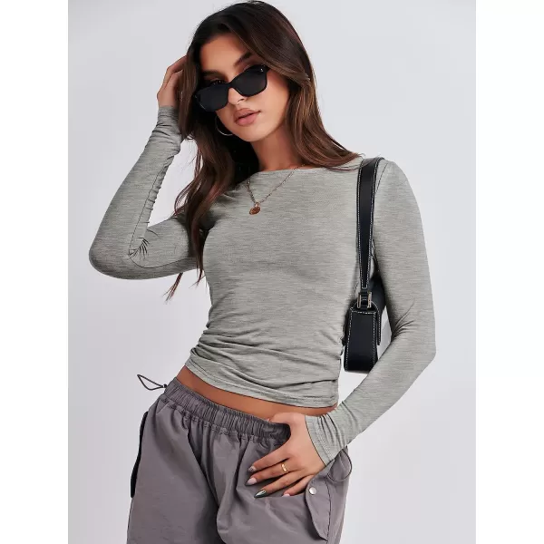 imageANRABESS Women Long Sleeve Slim Fit Crop Top Going Out Tight Y2K TShirt Trendy Tees StreetwearDark Grey