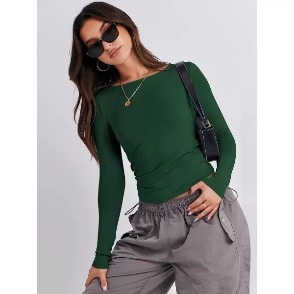 imageANRABESS Women Long Sleeve Slim Fit Crop Top Going Out Tight Y2K TShirt Trendy Tees StreetwearForest