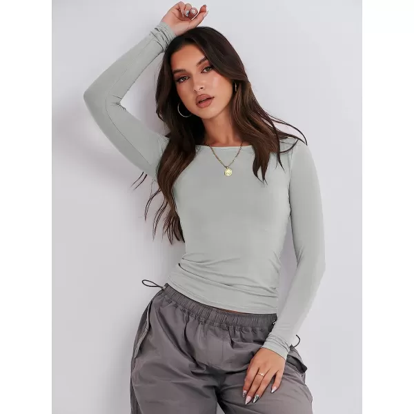 imageANRABESS Women Long Sleeve Slim Fit Crop Top Going Out Tight Y2K TShirt Trendy Tees StreetwearGrey