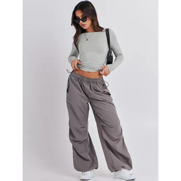 imageANRABESS Women Long Sleeve Slim Fit Crop Top Going Out Tight Y2K TShirt Trendy Tees StreetwearGrey