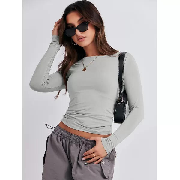 imageANRABESS Women Long Sleeve Slim Fit Crop Top Going Out Tight Y2K TShirt Trendy Tees StreetwearGrey