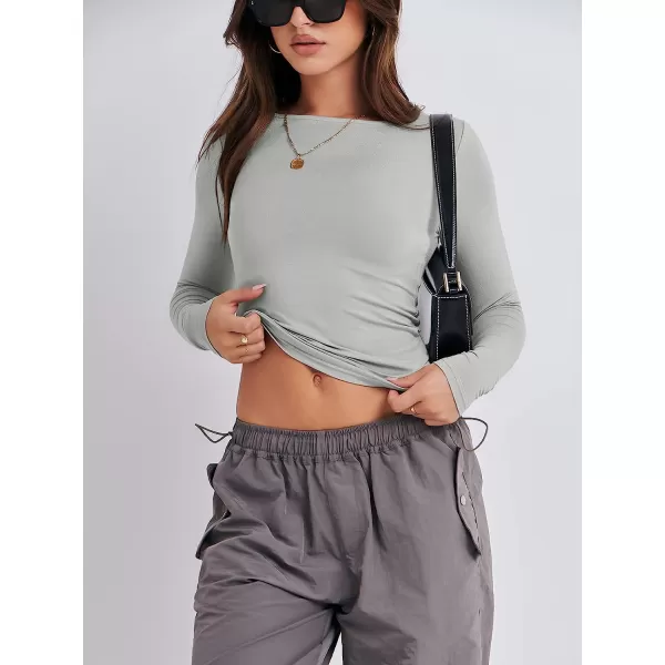 imageANRABESS Women Long Sleeve Slim Fit Crop Top Going Out Tight Y2K TShirt Trendy Tees StreetwearGrey