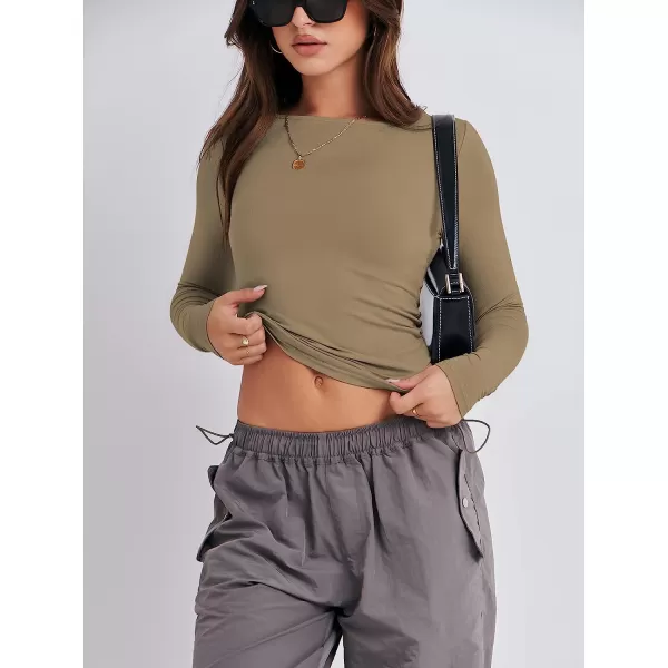 imageANRABESS Women Long Sleeve Slim Fit Crop Top Going Out Tight Y2K TShirt Trendy Tees StreetwearKhaki