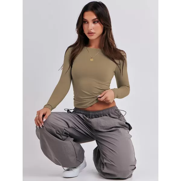 imageANRABESS Women Long Sleeve Slim Fit Crop Top Going Out Tight Y2K TShirt Trendy Tees StreetwearKhaki