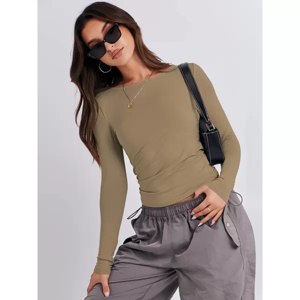 imageANRABESS Women Long Sleeve Slim Fit Crop Top Going Out Tight Y2K TShirt Trendy Tees StreetwearKhaki