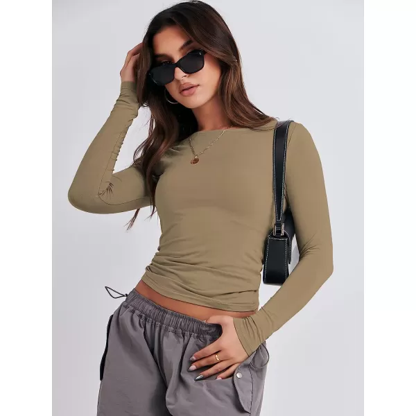 imageANRABESS Women Long Sleeve Slim Fit Crop Top Going Out Tight Y2K TShirt Trendy Tees StreetwearKhaki