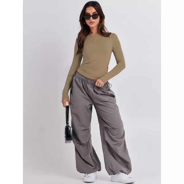 imageANRABESS Women Long Sleeve Slim Fit Crop Top Going Out Tight Y2K TShirt Trendy Tees StreetwearKhaki